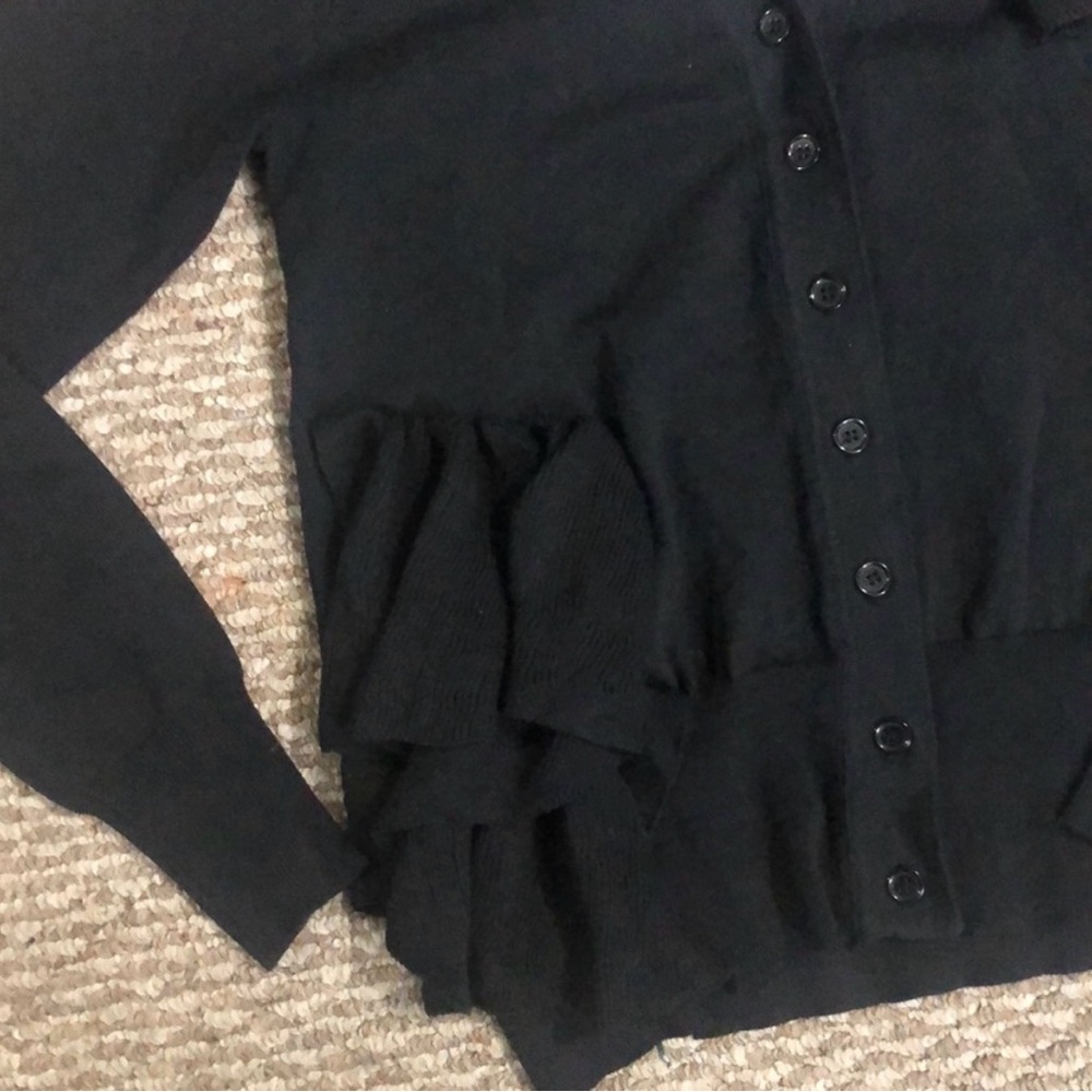 Dance & Marvel Black Ruffle-Detail Button Cardigan - Picture 3 of 4